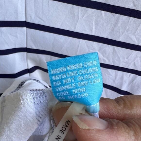 J. McLaughlin 3/4 Sleeve White Sheath Dress with Blue Stripes Women's Sz. XS - Picture 10 of 12